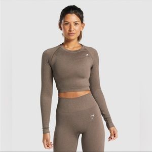 Gymshark Adapt Fleck Seamless Long Sleeve Crop Top&leggings set Mineral | Brown